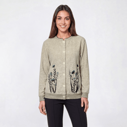 Womens Hasting & Smith Watercolor Tonal Botanical Fleece Cardigan