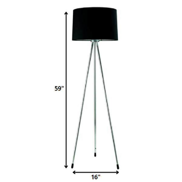 HomeRoots 59in. Silver Tripod Floor Lamp with Drum Shade