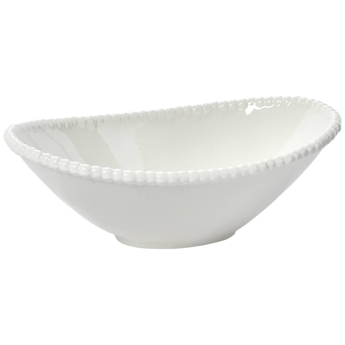 Home Essentials 11in White Bead Oval Serving Bowl