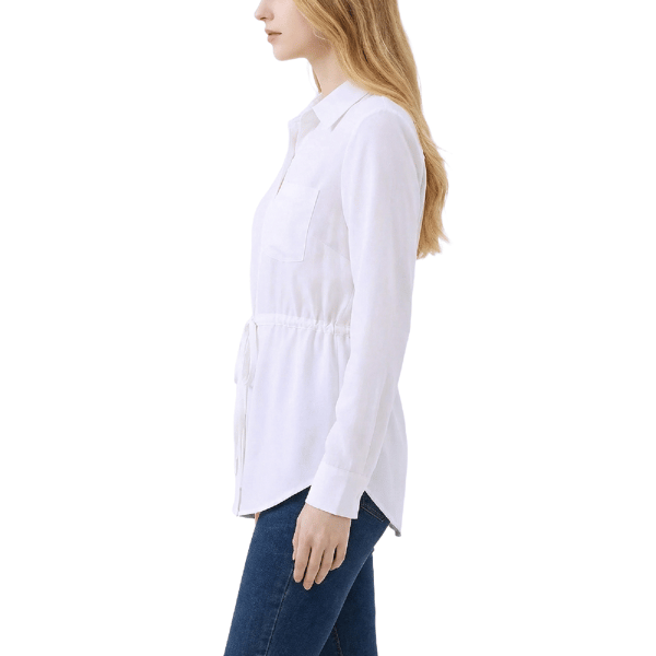 Womens NY Collection Long Sleeve Tie Waist Button Front Blouse