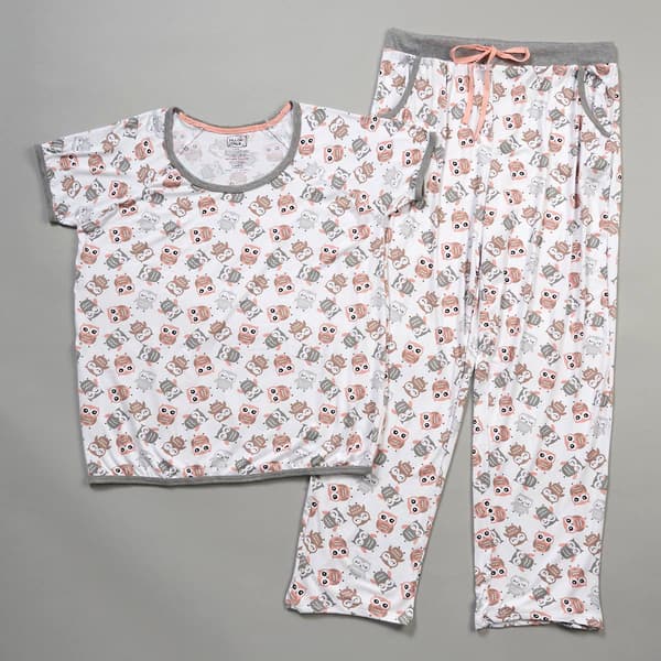 Juniors Pillow Talk Short Sleeve Owls Suede Long Leg Pajama Set - Boscov's