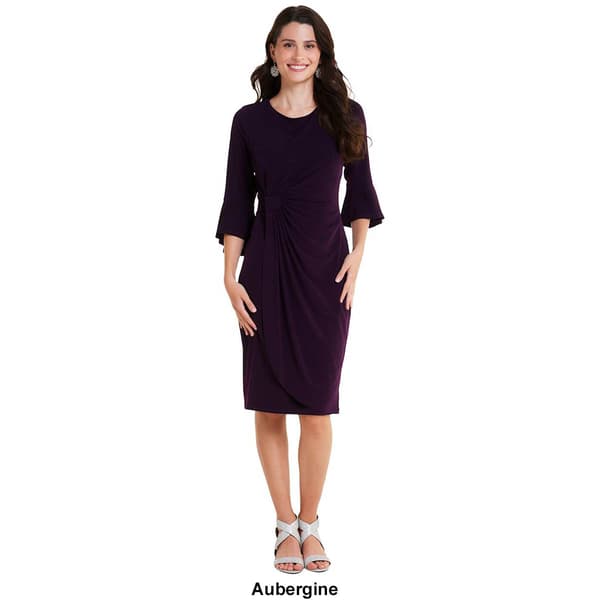 Womens Connected Apparel Bell Sleeve Side Ruched Wrap Dress