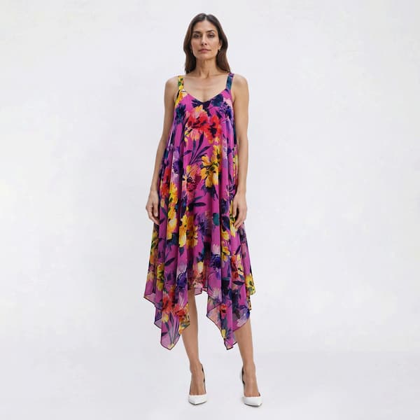 Womens Nina Leonard Fit & Flare Chiffon Patterned Hanky Hem Dress