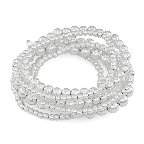 Napier Silver-Tone Beads 7 Row 2.25in. Stretch Bracelet - image 