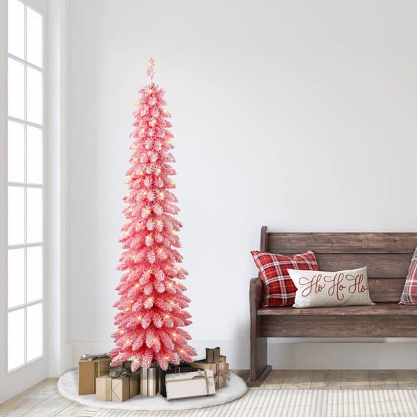Puleo International 6ft. Pre-Lit Flocked Alpine Christmas Tree