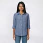Juniors A. Byer Stripe Roll Tab Sleeve Shirt with Pocket - image 1
