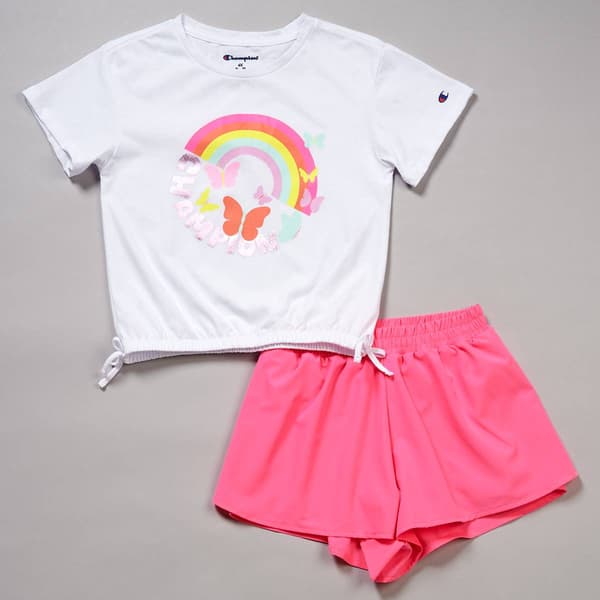 Girls (4-6x) Champion(R) Rainbow Logo Tee & Flutter Woven Short Set - image 