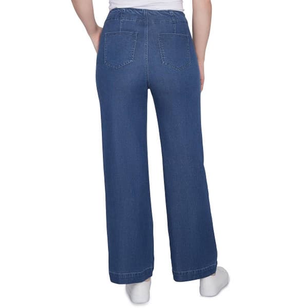 Womens Ruby Rd. Paisley Patch Pull On Wide Leg Faux Button Jeans