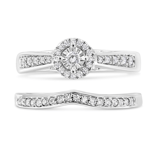 Haus of Brilliance Diamond Halo & Pave Shank Engagement Ring Set