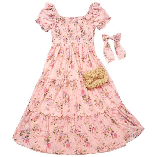 Girls (7-16) Rare Editions Floral Flutter Sleeve Dress w/ Bow