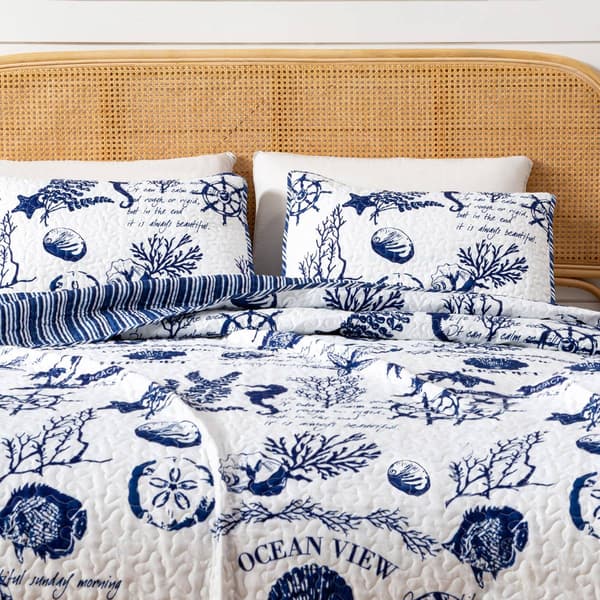 FreshFold 3pc. Nautical Coastal Themed Bedspread Quilt Set