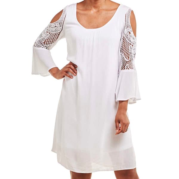 Womens Nina Leonard Cold Shoulder Gauze Dress