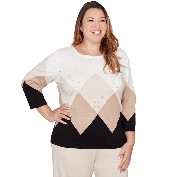 Plus Size Alfred Dunner Seville Argyle Ribbed Jewel Neck Sweater - image 