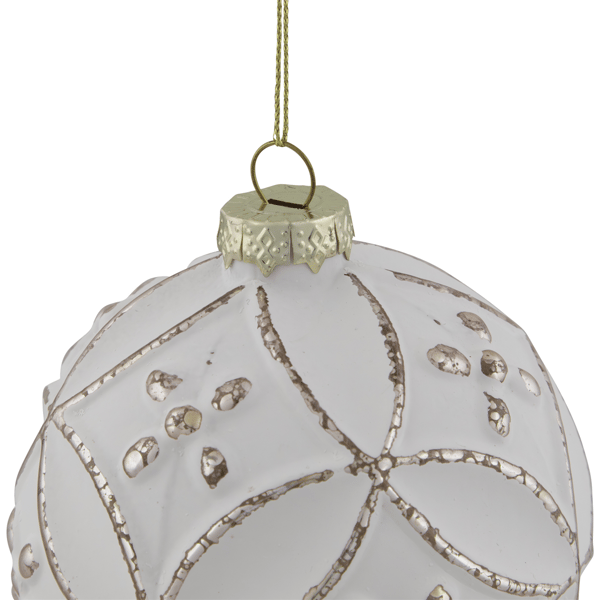 Northlight White Embossed Floral Matte Glass Christmas Ornament