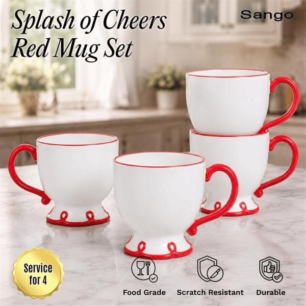 Sango Splash of Cheers 16oz. Red & White Coffee Mugs - Set of 14