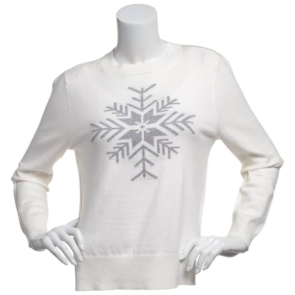 Womens Retrology Long Sleeve Lurex Snowflake Crew Neck Sweater - image 