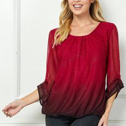 Womens Sara Michelle 3/4 Ruch Sleeve Ombre Glitter Blouse