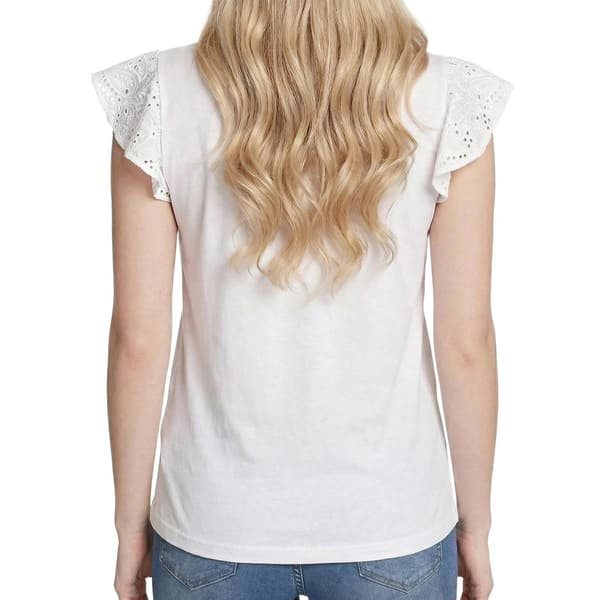 Womens NY Collection Flutter Cap Sleeve Lace Trim Blouse