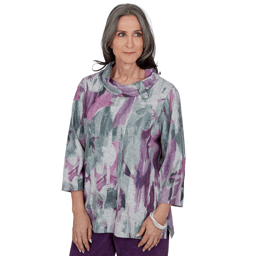 Petite Alfred Dunner Vail Floral Brushstroke Cowl Neck Blouse