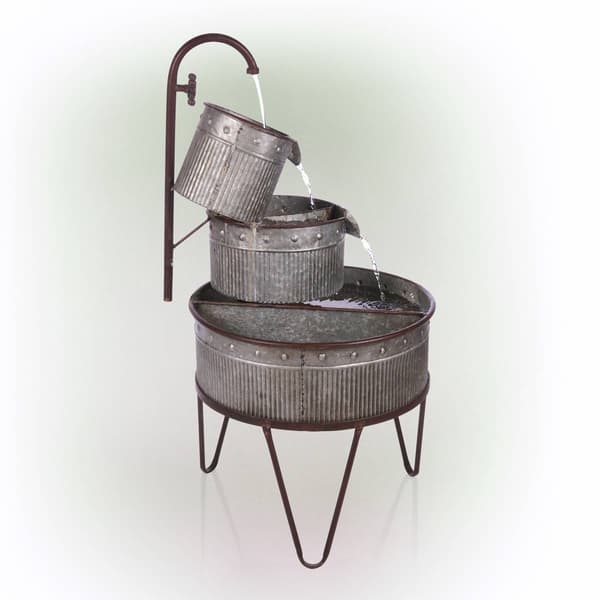 Alpine 3-Tier Stacked Rustic Metal Tub Planter Fountain