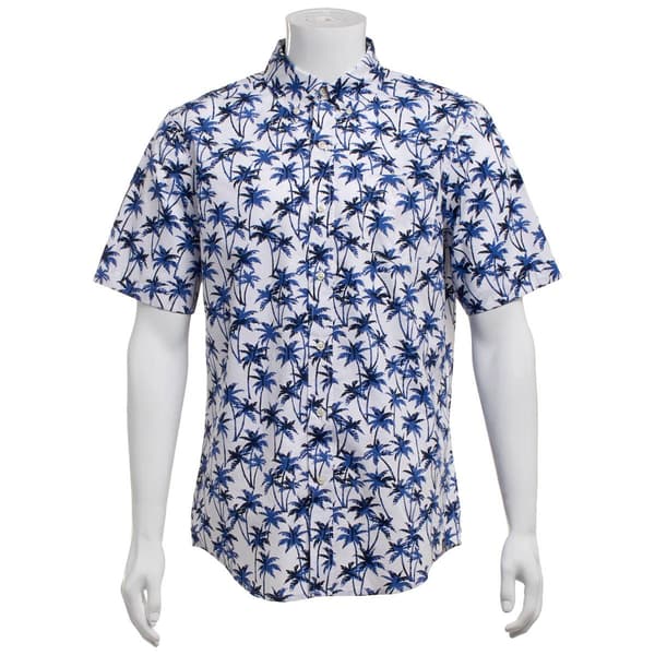 Mens Chaps Cotton Palm Tree Button Down Shirt - White
