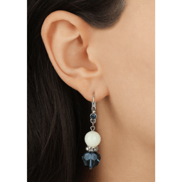 1928 Silver-Tone Mother of Pearl & Blue Bead Drop Earrings