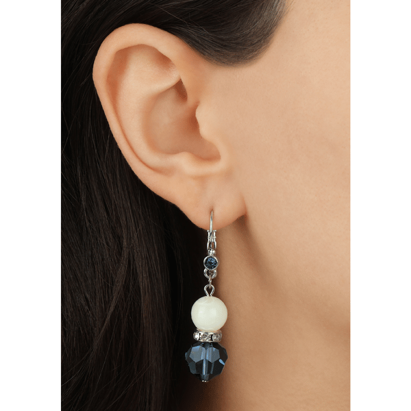 1928 Silver-Tone Mother of Pearl & Blue Bead Drop Earrings