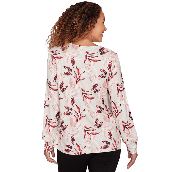 Petite Emaline Dusted Petals Long Sleeve V Neck Pintuck Blouse