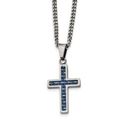 Mens Gentlemen's Classics(tm) Blue Carbon Fiber Inlay Cross Necklace