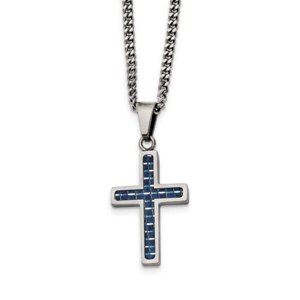 Mens Gentlemen's Classics&#40;tm&#41; Blue Carbon Fiber Inlay Cross Necklace - image 