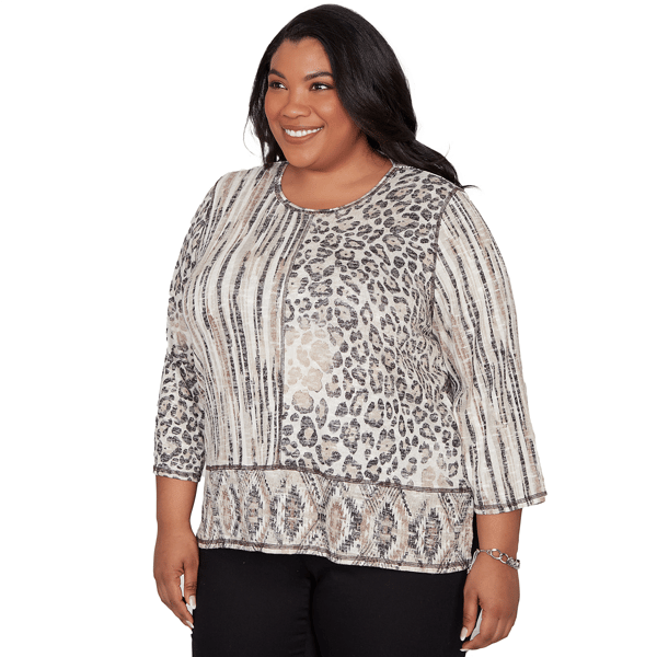 Plus Size Alfred Dunner Detail Driven 3/4 Sleeve Spliced Blouse