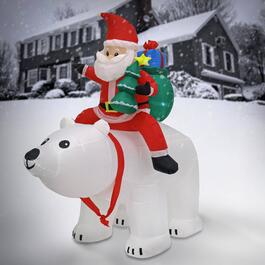 National Tree 6ft. White Inflatable Blow-Up Santa on Bear