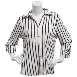 Plus Size Cure 3/4 Sleeve Stripe Button Front Blouse