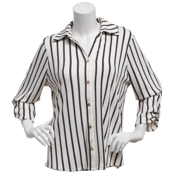 Womens Cure 3/4 Sleeve Stripe Button Front Blouse