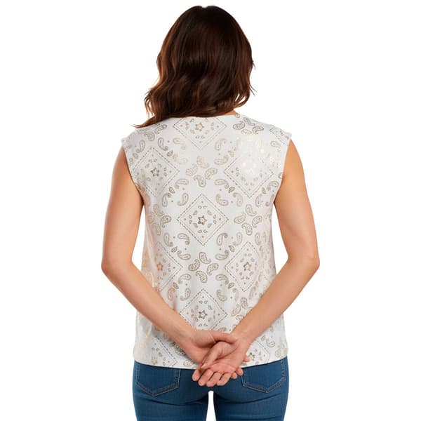 Womens Como Blu Crochet Trim Knot Front Paisley Blouse