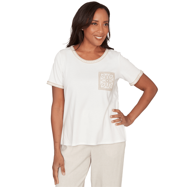 Petites Alfred Dunner Natural Wonder Crochet Pocket Short Sleeve - image 