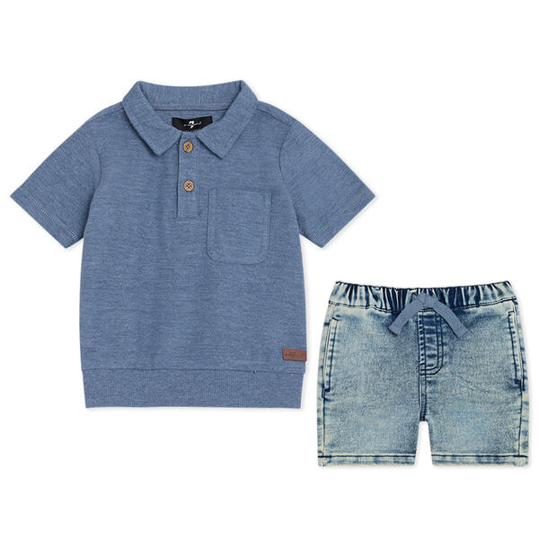 Toddler Boy 7 For All Mankind&#40;R&#41; Polo Top & Denim Shorts Set - image 