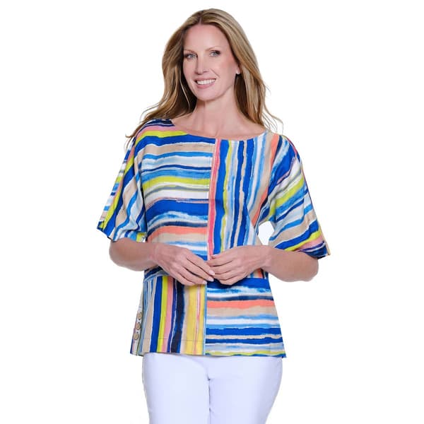 Petite Ali Miles Elbow Sleeve Splice Stripe Side Button Blouse - image 