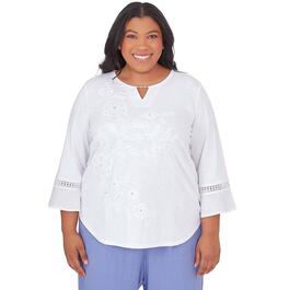 Plus Size Alfred Dunner White On White Flowers Top