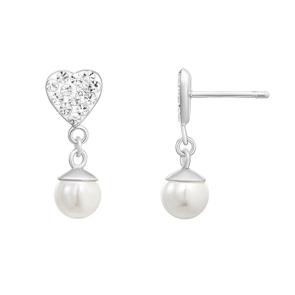 Sterling Silver Crystal Heart & Freshwater Pearl Drop Earrings - image 