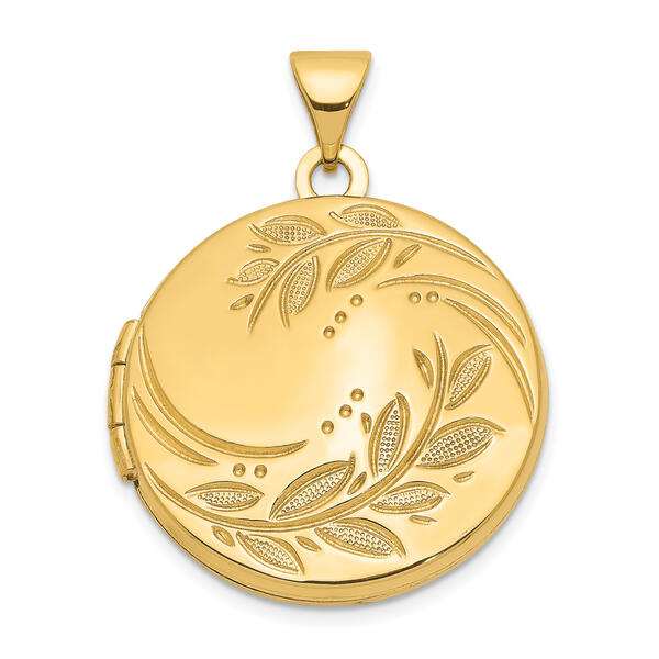 Gold Classics&#40;tm&#41; 14kt. Gold 20mm Round Leaf Floral Locket - image 