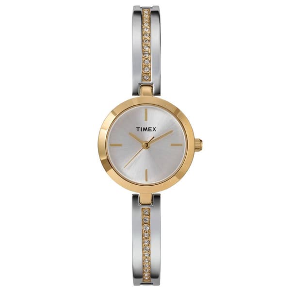 Womens Timex(R) Two-Tone Crystal Semi Bangle Watch - TW2W96200JT