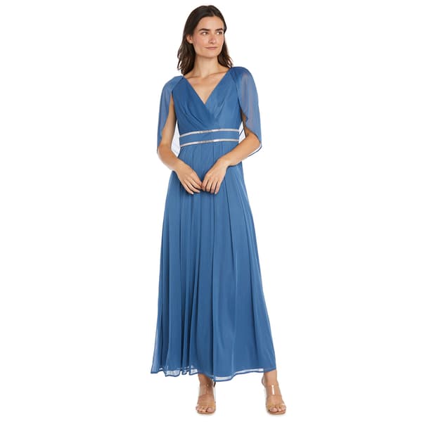 Womens R&M Richards Capelet Rhinestone Waisted Pleated Gown