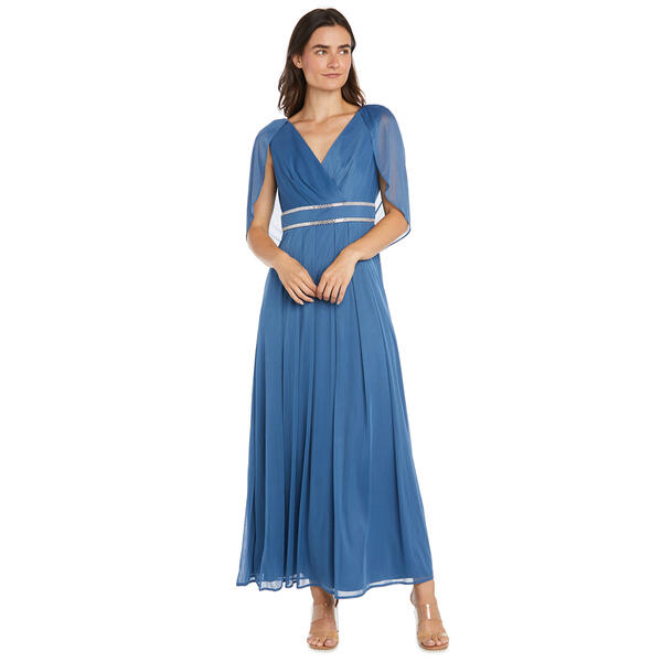 Womens R&M Richards Capelet Rhinestone Waisted Pleated Gown - image 