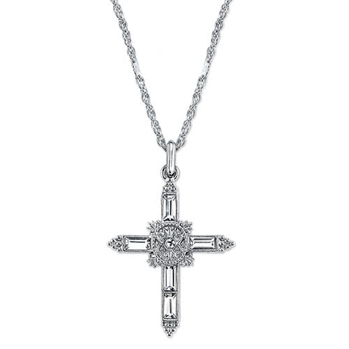 Symbols of Faith Clear Crystal Cross Necklace - image 