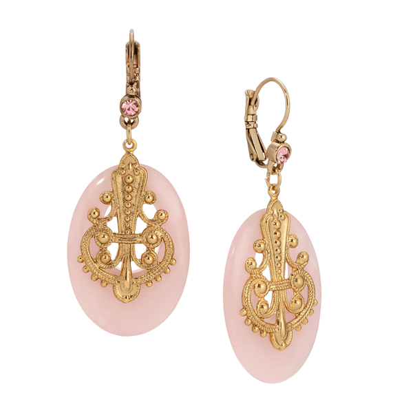 1928 Jewelry Oval Semi-Precious Filigree Earrings - image 