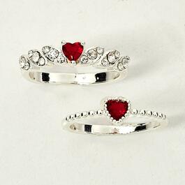 Ashley Cooper&#40;tm&#41; Silver Beaded Duo Red Stone Heart Ring