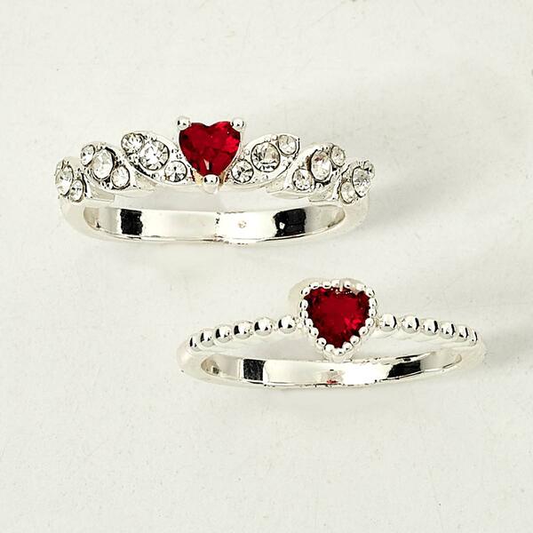 Ashley Cooper&#40;tm&#41; Silver Beaded Duo Red Stone Heart Ring - image 