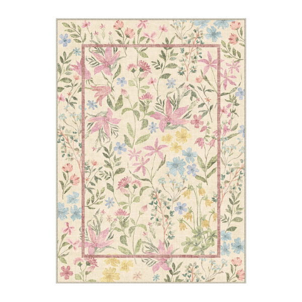 HomeRoots Ivory Pink & Green Floral Washable Area Rug