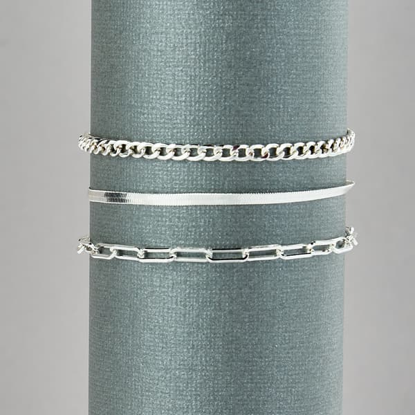 Design Collection Silver Plated Herringbone Bracelet Set - image 